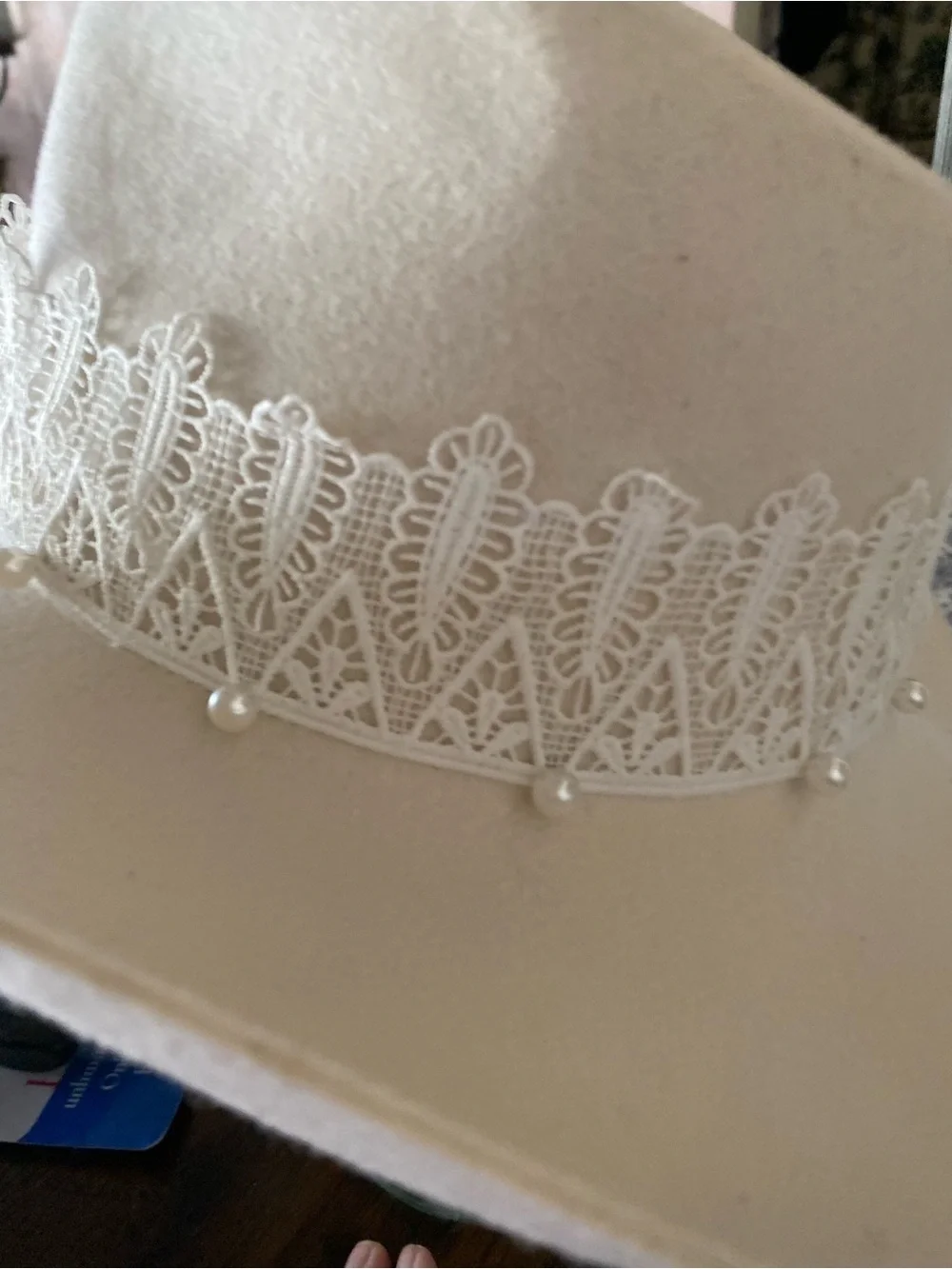 SD Hat Co Now & Forever Wool Felt Cowgirl Hat Lace Pearl Bridal festival Boho